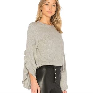 Women's A.L.C Gray Ruffle Sleeve Sweatshirt Sz Medium